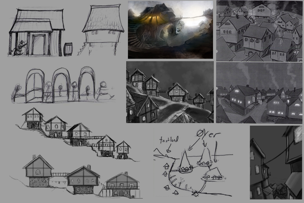 (Early sketches of the Island Village)